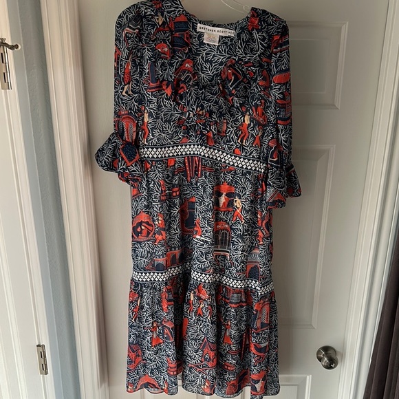 Gretchen Scott Palanquin Party Navy Blue Red V-Neck Ruffles Women’s Small - Picture 2 of 14